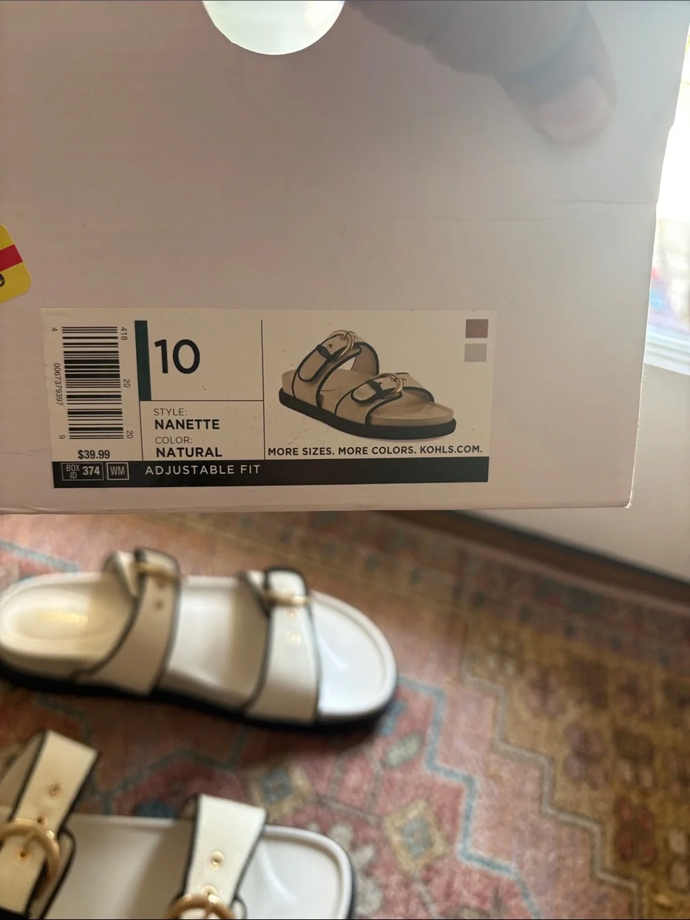 Kohl's Cream and Black Double-Buckle Canvas Slide Sandals
